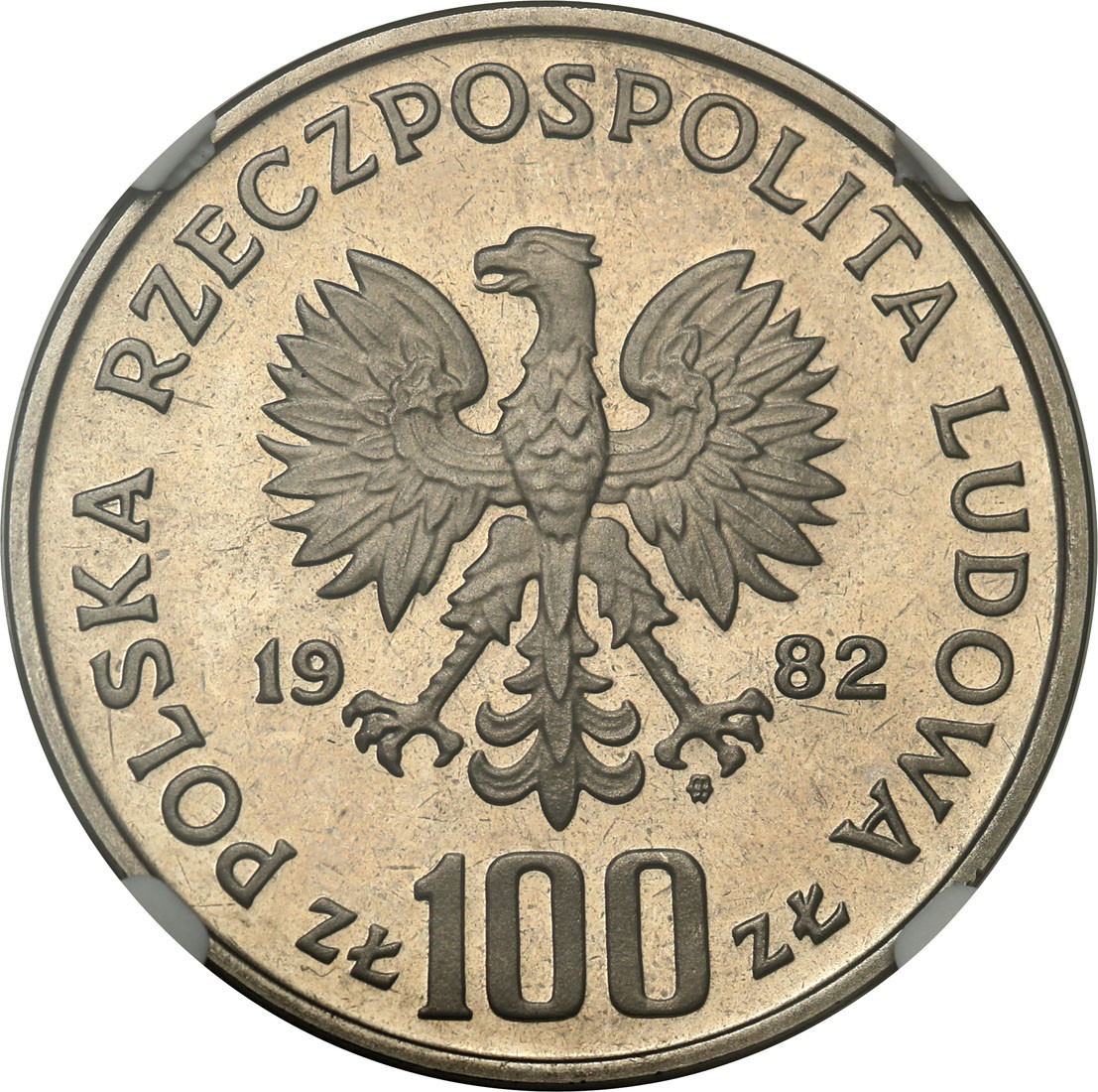 PRL. PRÓBA Nikiel 100 złotych 1982 Bocian NGC PF67 ULTRA CAMEO (2 MAX)